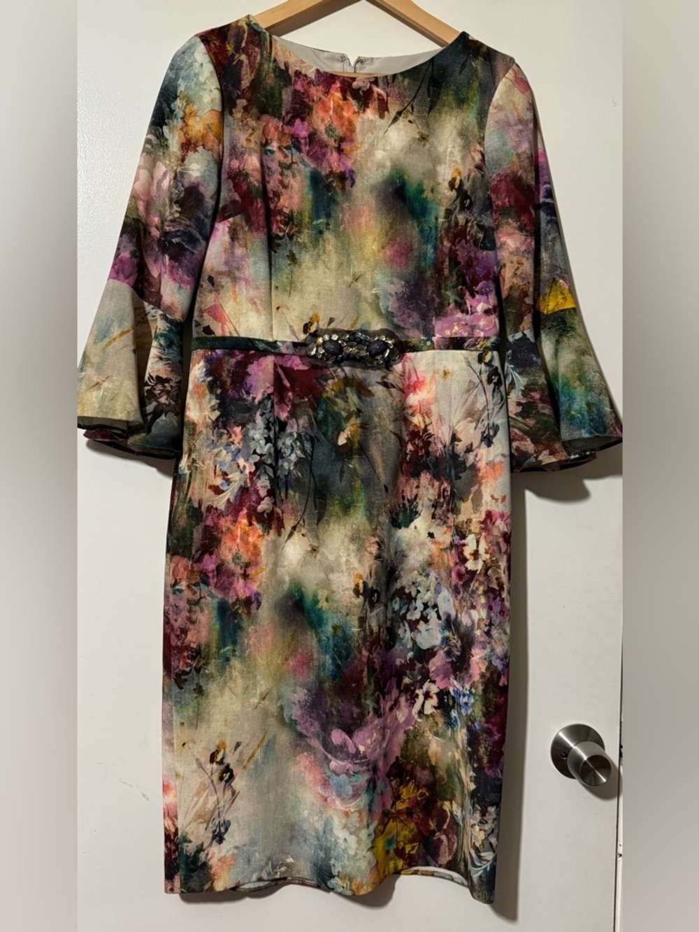 Rickie Freeman for Teri Jon Multicolor Floral Watercolor Midi Dress